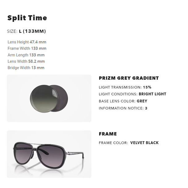 OAKLEY Women's Split Time Sunglasses with Velvet Black Frame and Prizm Grey Gradient Lenses (41291758)
