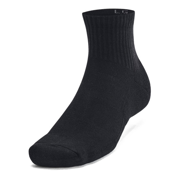UNDER ARMOUR Unisex Training Cotton 6-Pack Black/White Quarter Socks, MD