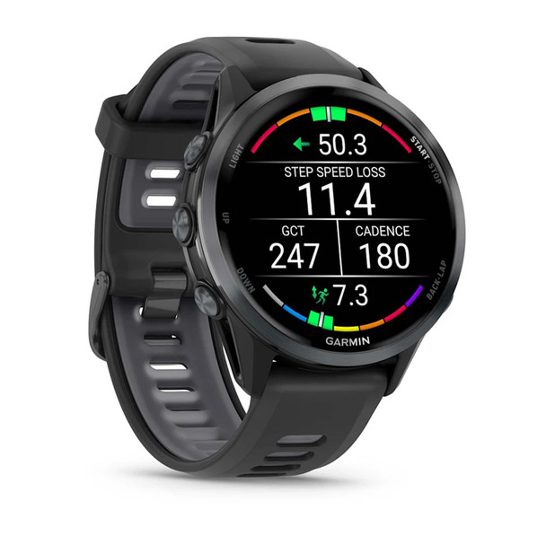 GARMIN Forerunner 970 Carbon Gray DLC Titanium Black Case GPS Running Watch with Black/Translucent Whitestone Band