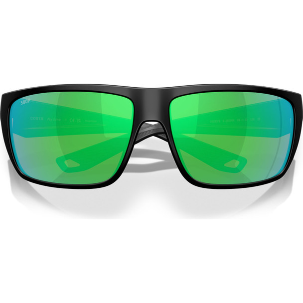 COSTA DEL MAR Men's Fly Line Matte Black/Green Mirror 580P Polarized Sunglasses (06S9129-91291064)