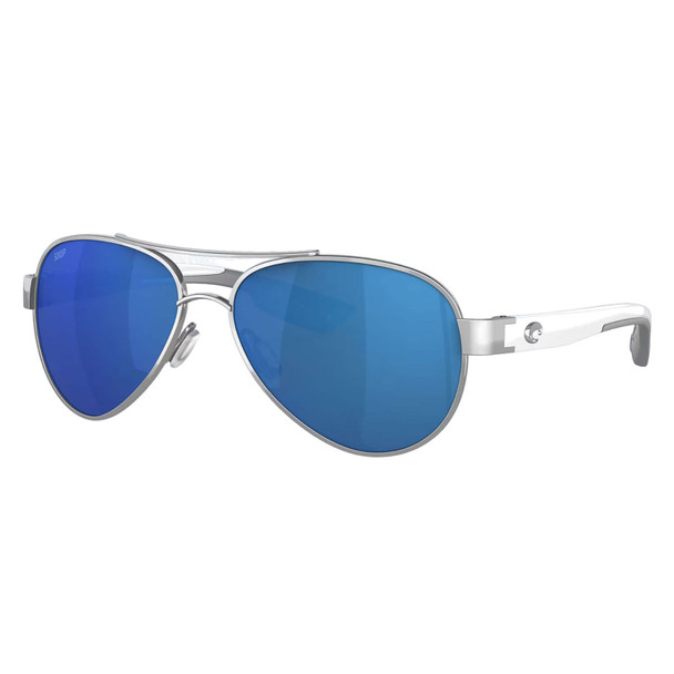 COSTA DEL MAR Women's Loreto Palladium With White Temples/Blue Mirror Polarized Sunglasses 06S4006-40060556