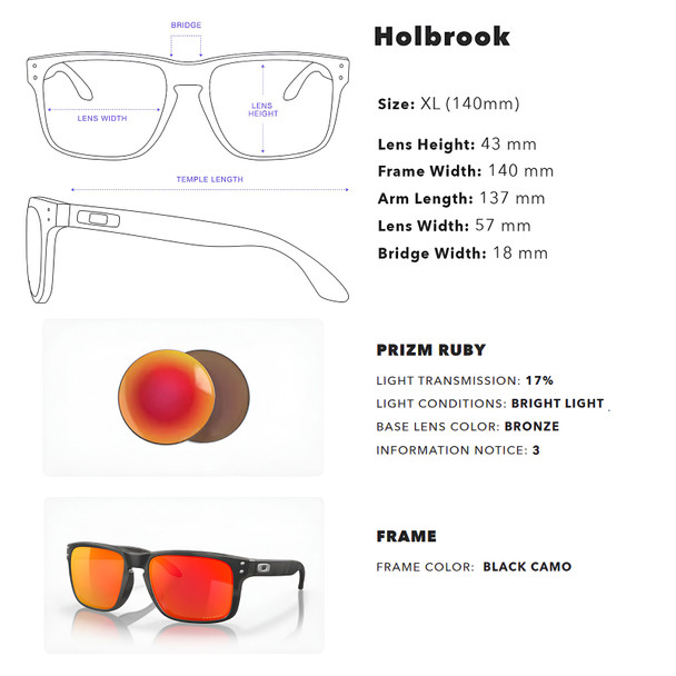 OAKLEY Holbrook Sunglasses with Black Camo Frame and Prizm Ruby Lens OO9102-E955