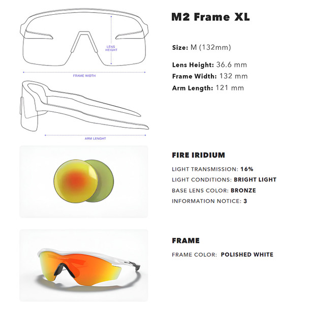 OAKLEY M2 Frame XL Sunglasses with Polished White Frame and Fire Iridium Lens OO9343-05