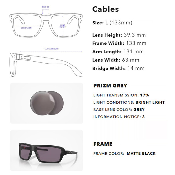 OAKLEY Cables Sunglasses with Matte Black Frame and Prizm Grey Lens (OO9129-0163)