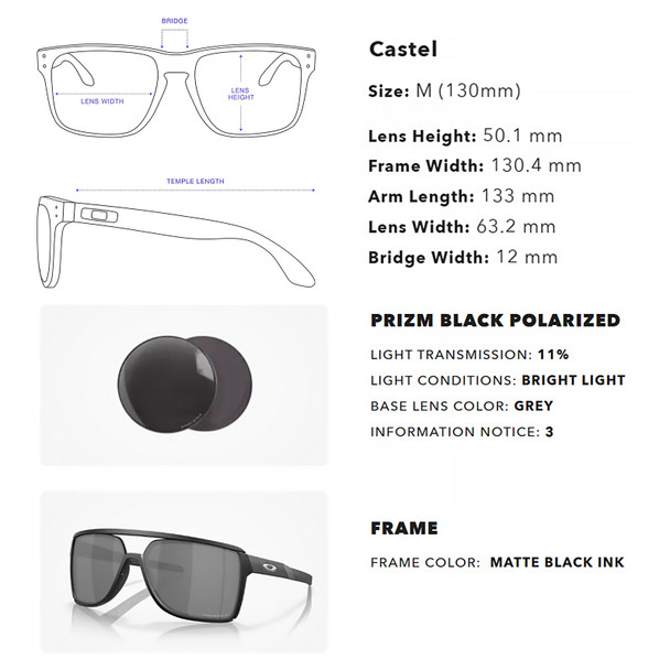 OAKLEY Men's Castel Sunglasses with Matte Black Ink Frame and Prizm Black Polarized Lens (OO9147-0263)