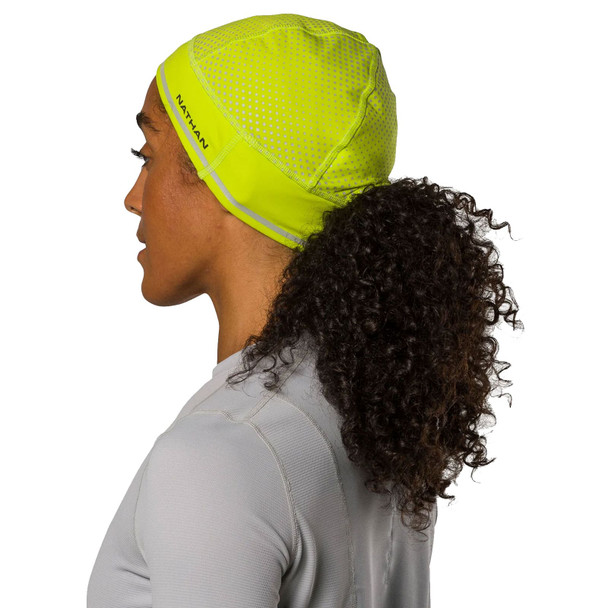 NATHAN SPORTS HyperNight Reflective Hi Vis Yellow/Geo Print Pony Tail Beanie (NS10420-40044-OSFM)