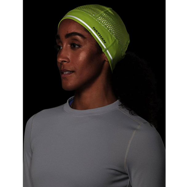 NATHAN SPORTS HyperNight Reflective Hi Vis Yellow/Geo Print Pony Tail Beanie (NS10420-40044-OSFM)