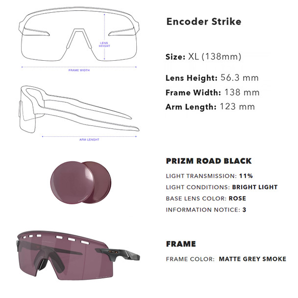 OAKLEY Men's Encoder Strike Vented Matte Grey Smoke Frame/Prizm Road Black Lenses Sunglasses (OO9235-1039)