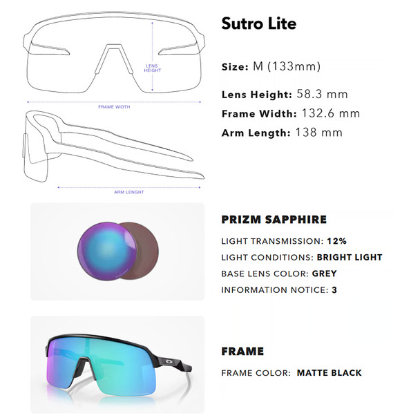 OAKLEY Men's Sutro Lite Sunglasses with Matte Black Frame and Prizm Sapphire Lens (OO9463-1539)