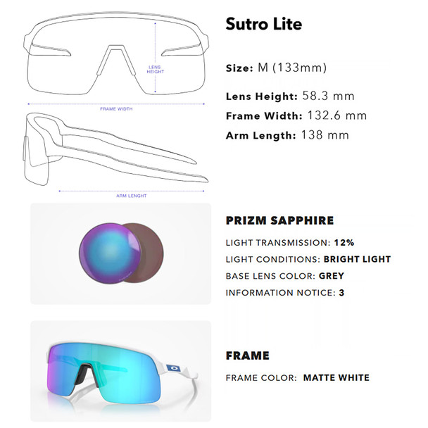 OAKLEY Men's Sutro Lite Sunglasses with Matte White Frame and Prizm Sapphire Lens (OO9463-1939)