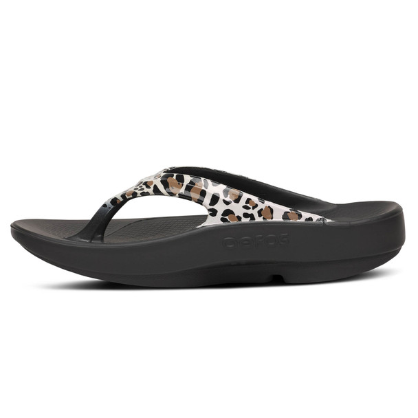 OOFOS Women's OOlala Limited Thong Leopard Recovery Sandals