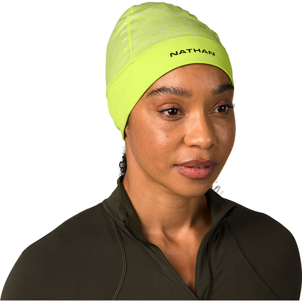 NATHAN SPORTS HyperNight 2 Hi Vis Yellow/Hex Print Reflective Beanie