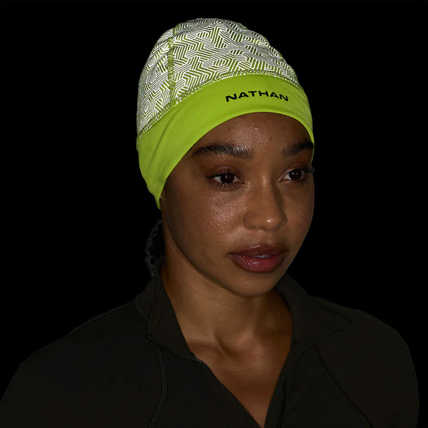 NATHAN SPORTS HyperNight 2 Hi Vis Yellow/Hex Print Reflective Beanie