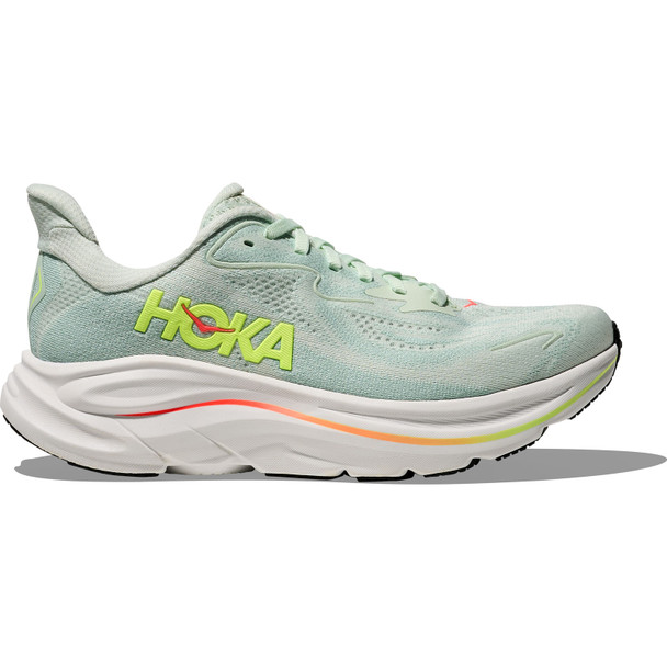 HOKA Women's Clifton 10 Wide Sea Glass/Neon Flame Shoes