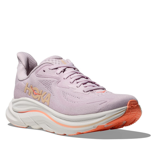 HOKA Women's Clifton 10 Wide Lilac Cream/Tangerine Glow Running Shoes