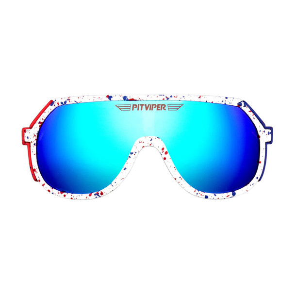PIT VIPER The Merika Grand Prix White with Blue and Red Splatter Sunglasses (E-GP-THEMRKA-Z87)