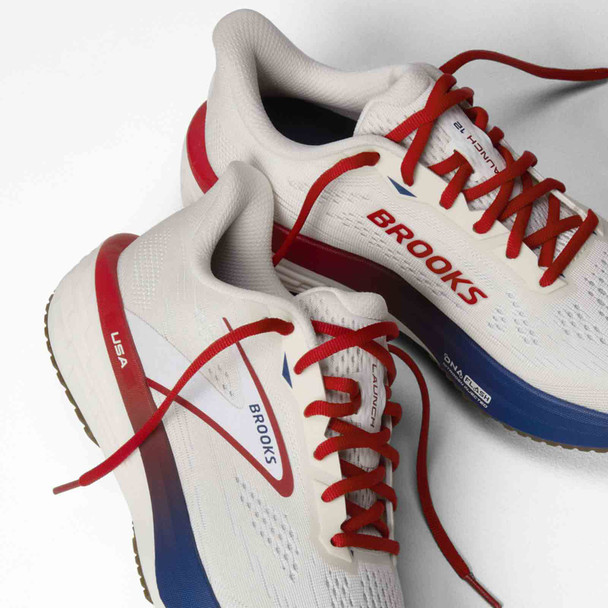 BROOKS Womens Launch 12 USA Limited Edition Coconut/Red/Blue Running Shoes