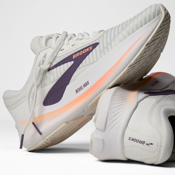 BROOKS Women's Revel Max BrightWhite/MulledGrape/Peach Running Shoes