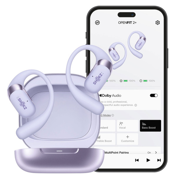 SHOKZ OpenFit 2+ Open-Ear Purple Earbuds (T921-ST-PR-US) - Free