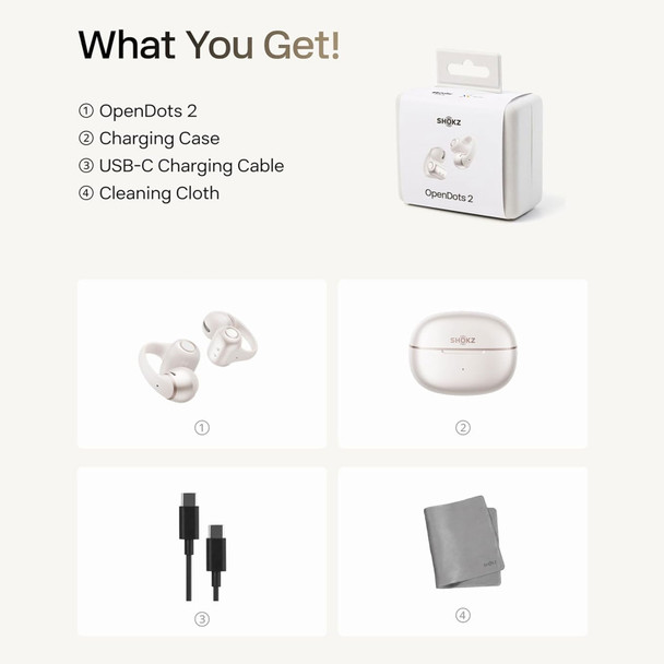 SHOKZ OpenDots 2 Open-Ear Clip-On Pearl White Earbuds (E320-ST-WT-US)