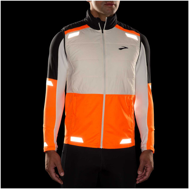 BROOKS Men's Run Visible 2.0 Ecru/Fluoro Flash/Black Insulated Vest