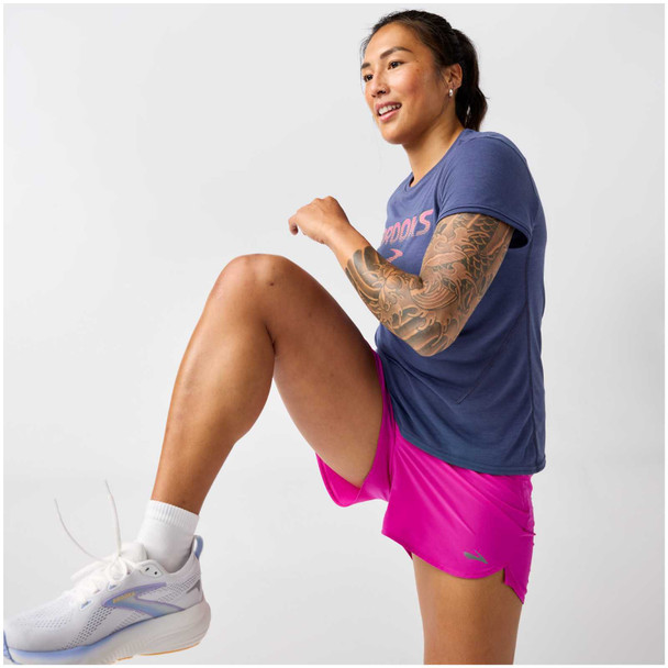 BROOKS Women's Distance 3.0 Heather Nightshadow/BR Speed Logo Short Sleeve Shirt