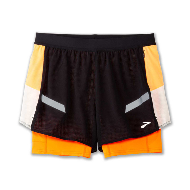 BROOKS Women's Run Visible 2.0 4in Black/Ecru/Fluoro Flash 2in1 Shorts