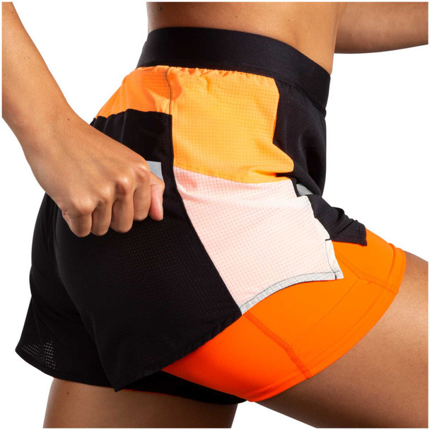 BROOKS Women's Run Visible 2.0 4in Black/Ecru/Fluoro Flash 2in1 Shorts