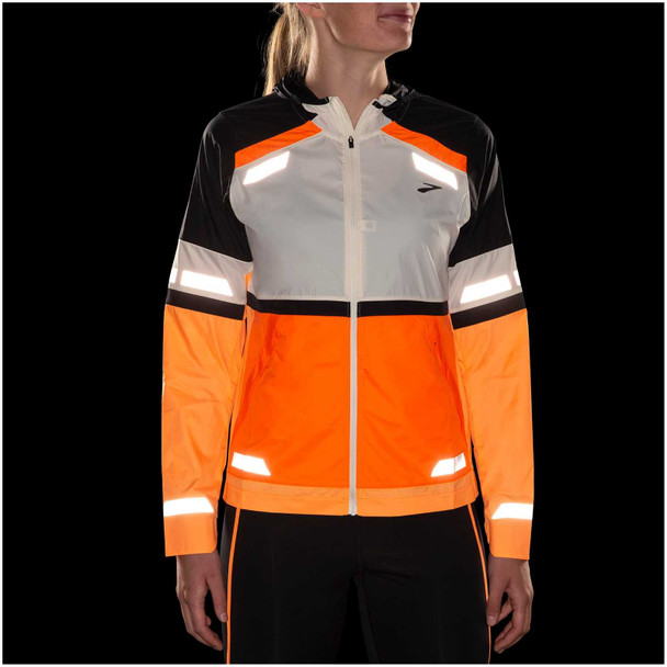 BROOKS Women's Run Visible 2.0 Ecru/Fluoro Flash/Black Running Jacket