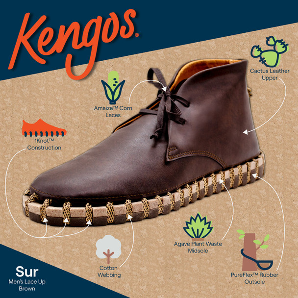 KENGOS Men's Sur Cactus Leather Brown High Top Lace Up Shoe