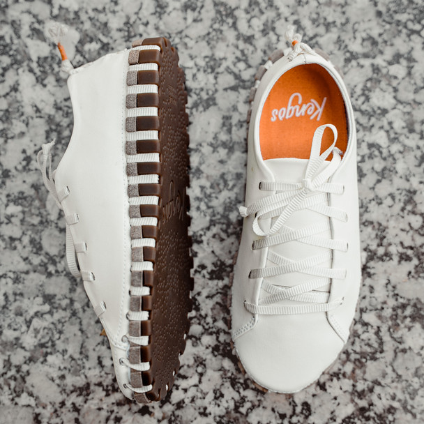 KENGOS Women's Torrey Cactus White Leather Lace-Up Shoes