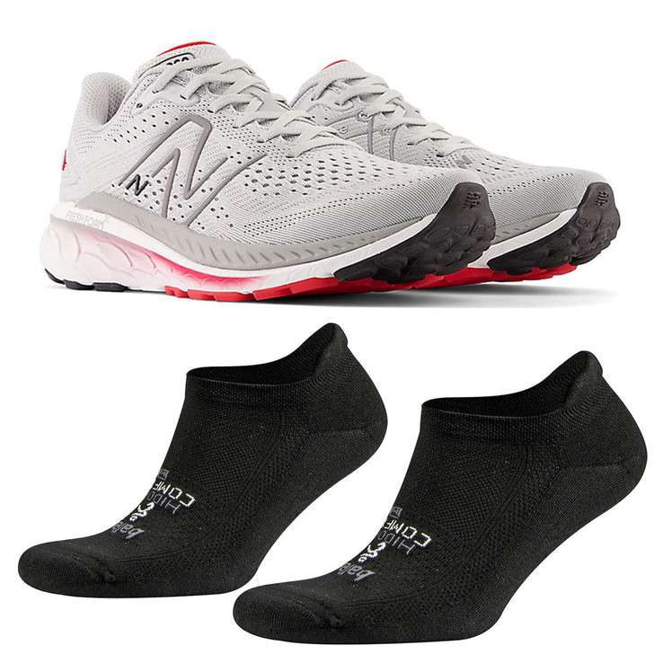 NEW BALANCE Men's Fresh Foam X 860v13 Light Aluminum/True Red/Black Running Shoes Size: 10-EE With BALEGA Unisex Hidden Comfort Black No Show Running Socks Size: Large
