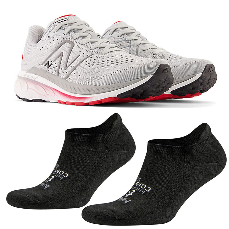 NEW BALANCE Men's Fresh Foam X 860v13 Light Aluminum/True Red/Black Running Shoes Size: 10.5-EE With BALEGA Unisex Hidden Comfort Black No Show Running Socks Size: Large