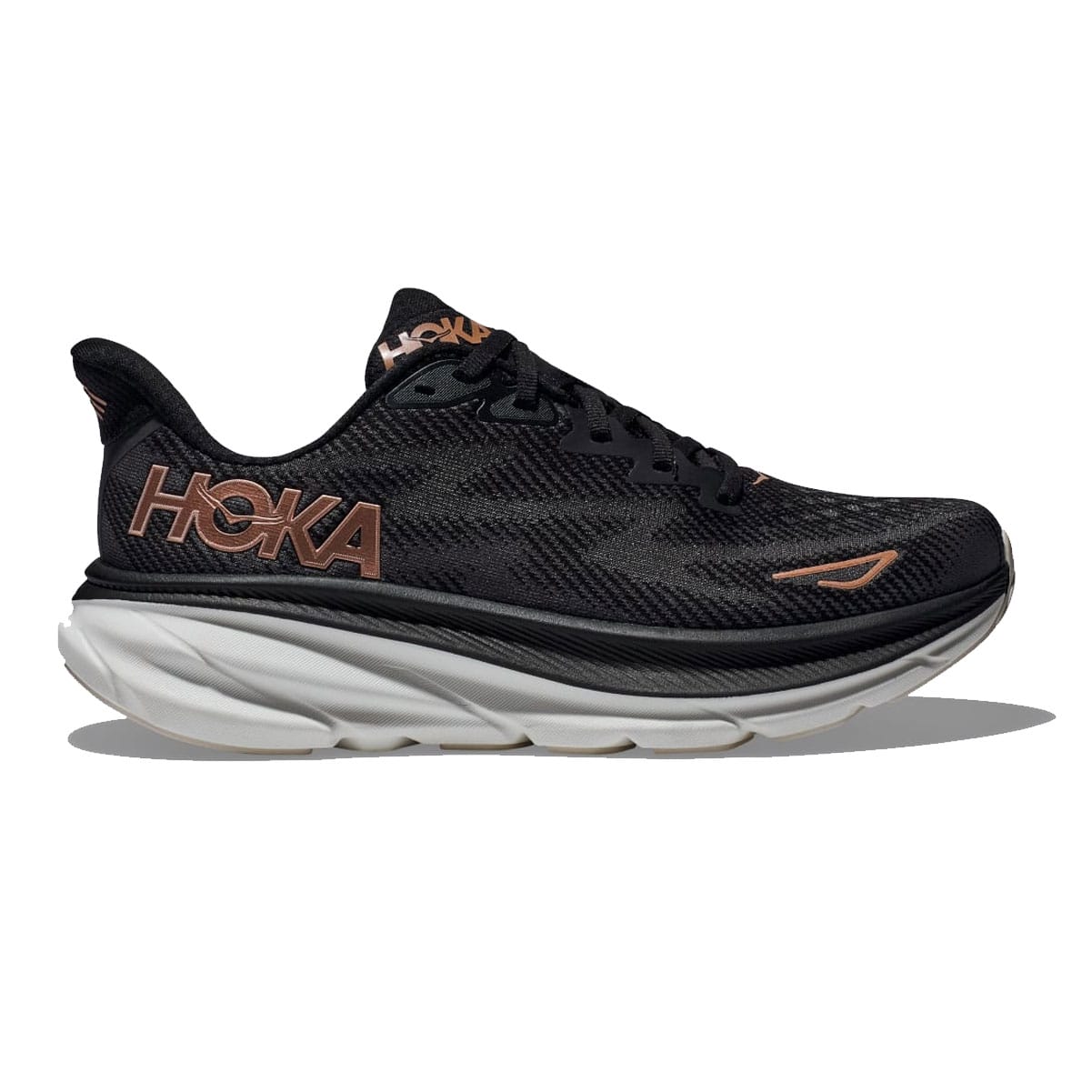 HOKA Women's Clifton 9 Black/Rose Gold Running Shoes (1127896-BRGL
