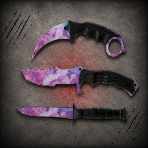 Falcon Pink Galaxy 440 Black ABS Karambit Bowie Bayonet Set KC165SU showing all three knives together
