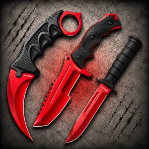 Black Legion Red Fury 440C Black TPU Karambit Bowie Bayonet Set with all three knives displayed together