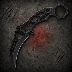 Lotar Combat Kharma Gen 3x Venom Matte Black Carbon Fiber Fixed Karambit with full blade, skeletonized carbon fiber handle, finger ring, and glass breaker visible