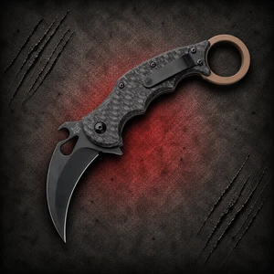 Fox Black Elmax Idroglider Black Carbon Fiber Titanium Folding Karambit shown fully open with pocket clip side visible