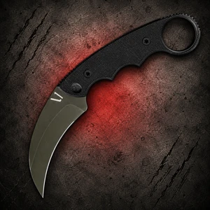 CBRS Combat OD Cerakote S45VN Black G10 Fixed Karambit shown with the OD green Cerakote karambit blade facing down and black G10 handle visible