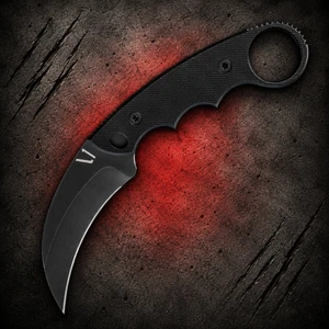 CBRS Combat Black Cerakote S45VN Black G10 Fixed Karambit shown in full with black Cerakote blade, black finger-grooved G10 handle, and finger ring visible