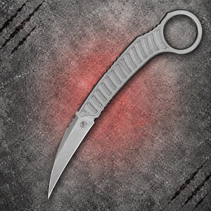 Microtech Feather Silver Premium Steel Apocalyptic Fixed Karambit MCT21510APS shown in full