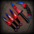 Falcon Blue and Red 440 Black ABS Karambit Throwing Knives Hunting Knife Set with all five knives displayed together