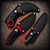 Black Legion Red Fury 440C Black TPU Karambit Bowie Bayonet Set with all three knives shown sheathed in nylon sheaths