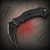 Bastinelli Creations Grumpy Black PVD Bohler M390 Black Micarta Fixed Karambit shown in full with curved blade, black micarta handle, and full tang