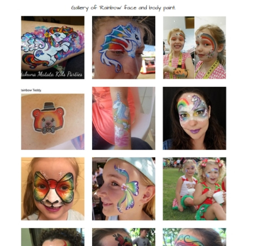 Rainbow face paint and body art gallery 