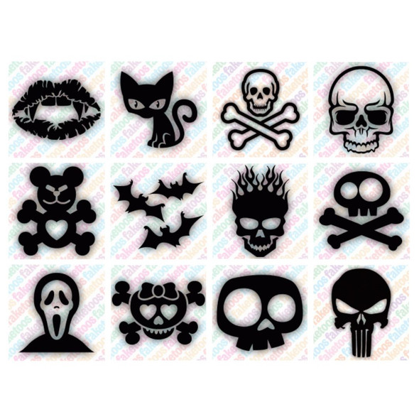 SKULLS and MONSTERS Glitter Tattoo Stencils - 12 Mixed Designs