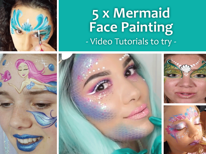 beautiful girl face painted with blue paint with glitter. Stock Photo