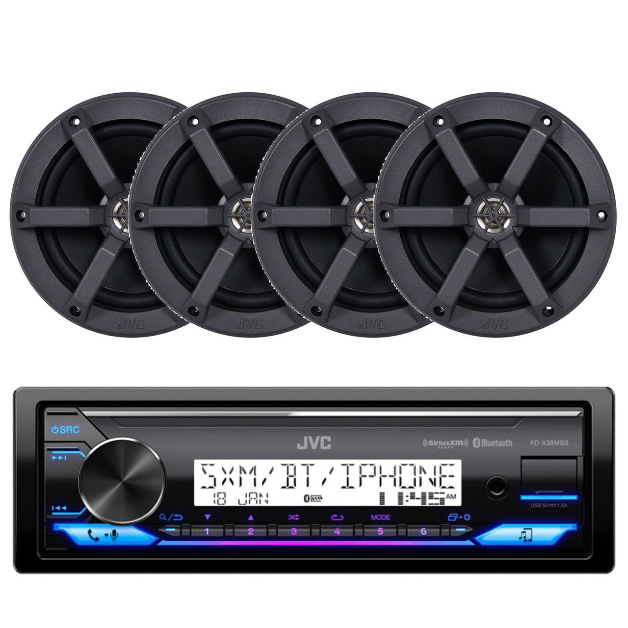 JVC KD-X38MBS Single-DIN Marine MotorSports Bluetooth USB/AUX LED