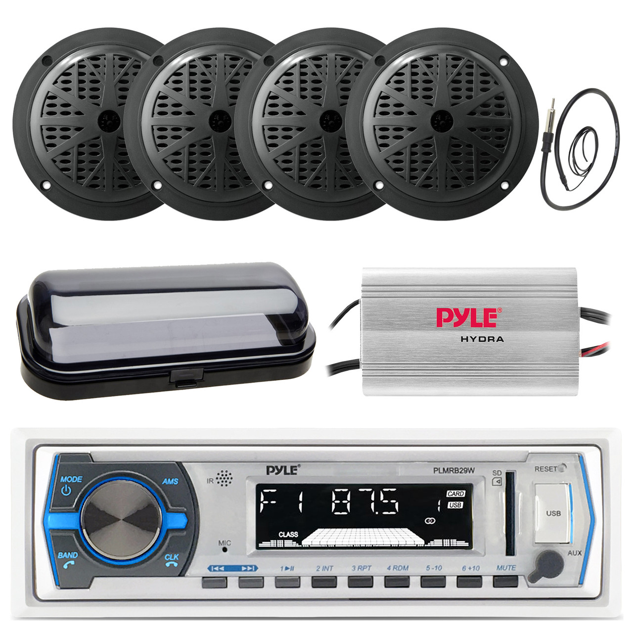 Pyle PLMRB29W Marine In-Dash AM/FM USB/SD Stereo Receiver, 4x