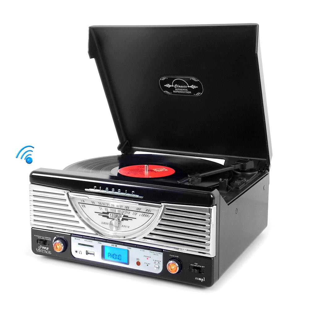 Pyle Ptr8ubtbk Bluetooth Turntable System Retro Vintage Classic Style Vinyl Record Player With Vinyl To Mp3 Recording Black Road Entertainment